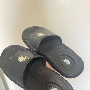 U.S. Polo Assn. Black Lion Crest Men’s Slides Sandals Black Casual Size 9-10
